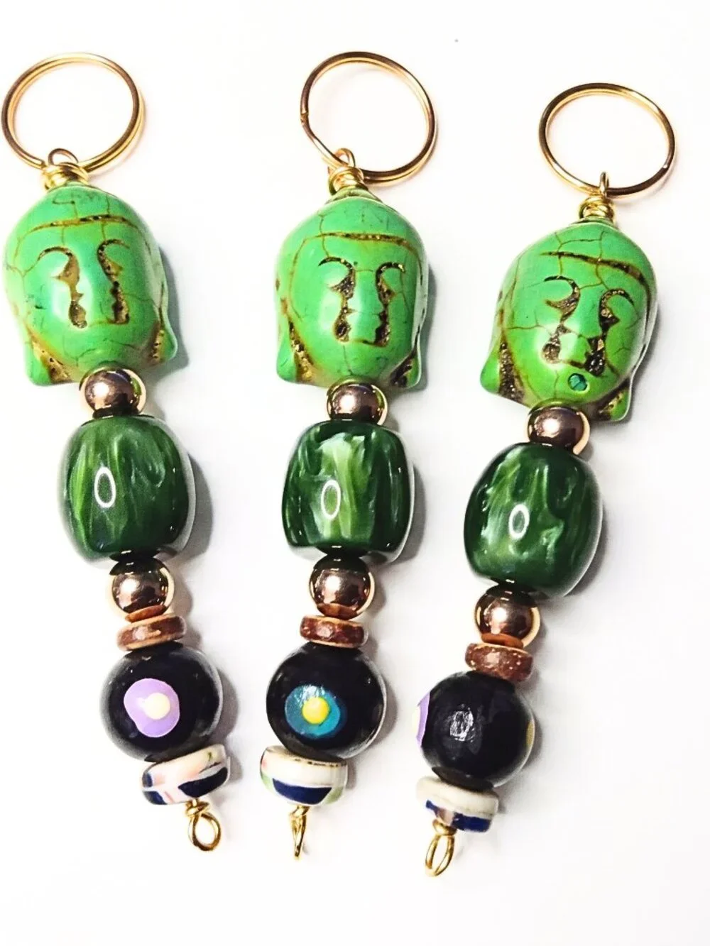 Handmade Green Buddha Bead Keychains, Mindful Accessories, Boho Purse Charms